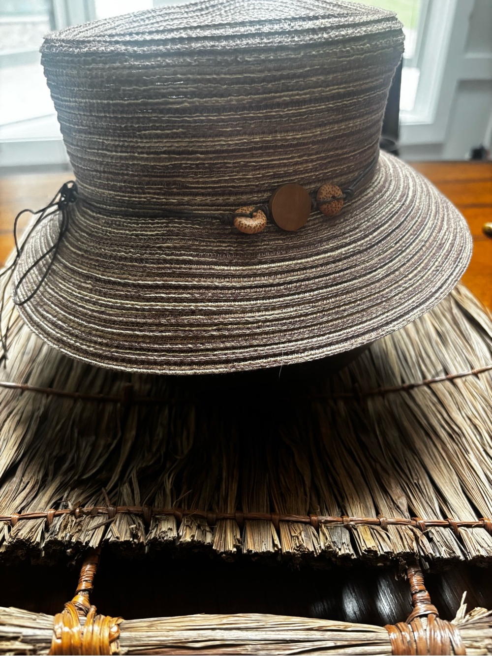 croft & barrow Brown Straw Sun Visor Hat with Bead Accent - Picture 10 of 11